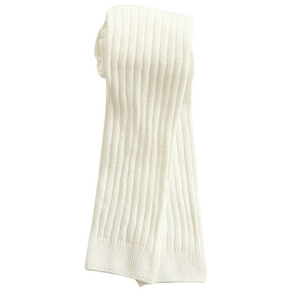 Caqnni Toddler Baby Girls Leggings Ribbed Cotton Knit Lace Trim Footless Ruffle Tight Stocking Bottom Pants (White,1-2 Years)