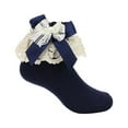 thumbnail image 1 of Caqnni Toddler Baby Girls Ruffle Lace Socks Mesh Eyelet Frilly Cotton Ankle Soft Dress Kids Princess Socks (Navy,1-2 Years), 1 of 5