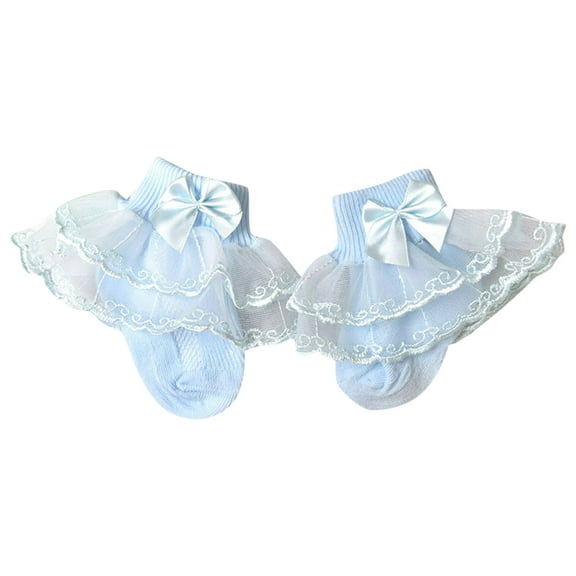 Caqnni Toddler Baby Girls Ruffle Lace Socks Mesh Eyelet Frilly Cotton Ankle Soft Dress Kids Princess Socks School Uniform Turn Socks Ruffle Lace Socks ,1-3 Years