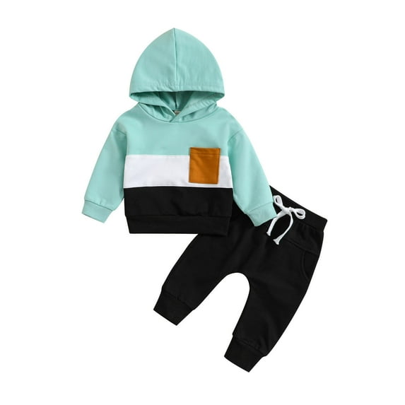 Caqnni Toddler Baby Fall Winter Hoodies Outfit Letter Sweatshirt Top Jogger Pants Casual Tracksuit (Z06-Mint Green,3-6 Months)