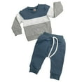 thumbnail image 1 of Caqnni Toddler Baby Boy Fall Clothes Striped O-Neck T-Shirt Tops Shorts Pants with Pockets 2Pcs Outfit Set (12-18 Mouths ,Blue), 1 of 3