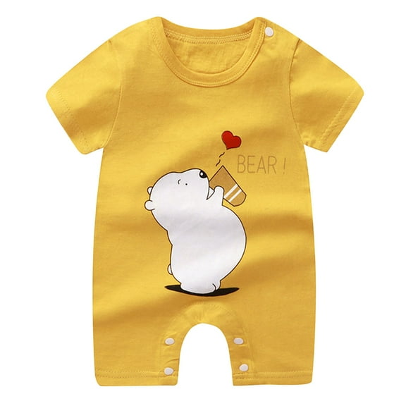 Caqnni Toddler Boy Clothes Baby Summer Outfit Short Sleeve T-Shirt Tops Cartoon Print Casual Elastic Shorts 1Pcs Set Gift Summer Pjs Pajamas & Dailywear Set 18-24 Months,Light Yellow