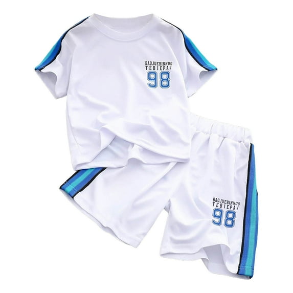Caqnni Toddler Boy Clothes Baby Summer Outfit Short Sleeve T-Shirt Tops Cartoon Print Casual Elastic Shorts 2Pcs 2PCS Set Gift Pajamas & Dailywear Set 4-5 Years,White