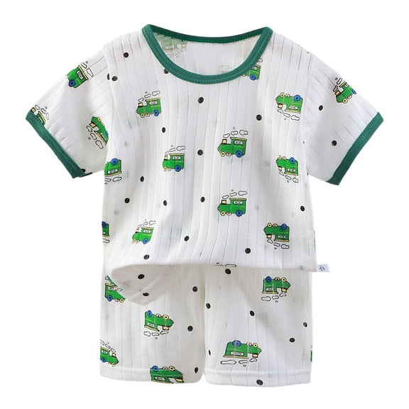 Caqnni Toddler Boy Clothes Kids Summer Short Sleeve T-Shirt and Elastic Shorts Cartoon Print Outfit 2 Piece Sweatsuit Set Short Sets Summer Pjs Pajamas & Dailywear Set 3-4 Years,Green