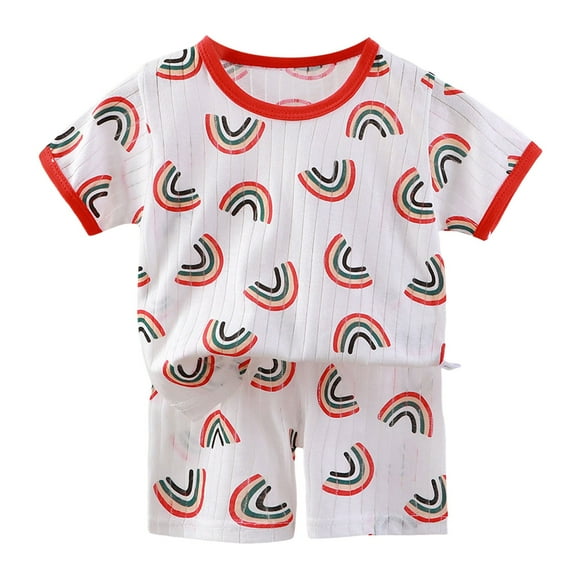 Caqnni Toddler Boy Clothes Kids Summer Short Sleeve T-Shirt and Elastic Shorts Cartoon Print Outfit 2 Piece Sweatsuit Set Short Sets Summer Pjs Pajamas & Dailywear Set 4-5 Years,Red