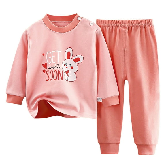 Caqnni Toddler Boy Fall Clothes 2T 3T 4T 5T Outfits Winter Long Sleeve Knitted Cotton Tops Pants Sets Contrast Color Home Wear Baby's Children's Thermal Underwear Set(Pink,6-12 Months)