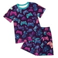 thumbnail image 1 of Caqnni Toddler Boy Fall Outfit Baby Boy Clothes Contrast Color Short Sleeve T-shirt Top Elastic Waist Set 2Pcs Children Sleepwear Sets Baby Gift Sets(Dark Blue,3-4 Years), 1 of 6