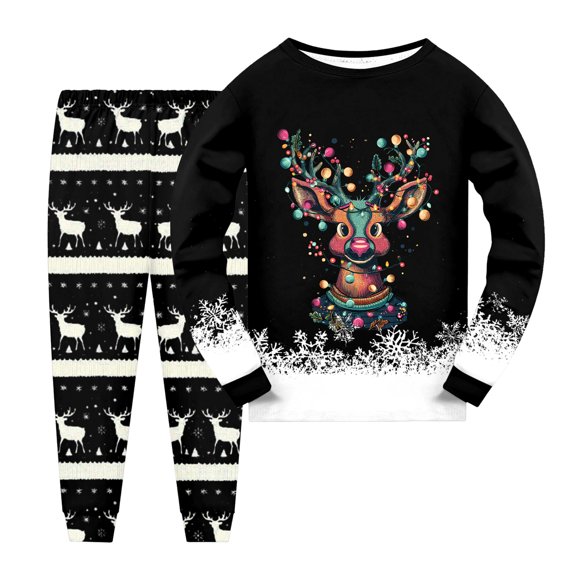 Caqnni Toddler Boy Girl Christmas Set Clothes Long Sleeve Sweatshirt Tops Pants Set Sweatshirt Pullover Tops Jogger Pants for 18 24 M Pajamas & Dailywear Set(4-5 Years,Black)