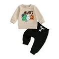 thumbnail image 1 of Caqnni Toddler Boy Girl Halloween Outfit Embroidery Boo Crewneck Sweatshirt Ghost Pants Set Baby Fall Winter oversize Clothes Halloween Gift Outfit (3-6 Months,Beige), 1 of 7