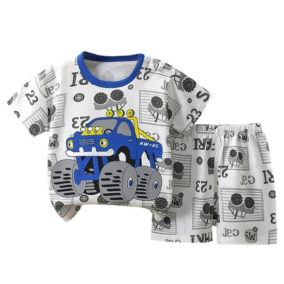 Caqnni Toddler Boy Girl Summer Outfits Baby Clothes Short Sleeve T-shirt Top Elastic Waist Shorts Set 2pcs Cartoon Print Striped Outfit Children's Day Gift 2PCS Set (Light Gray,5-6 Years)