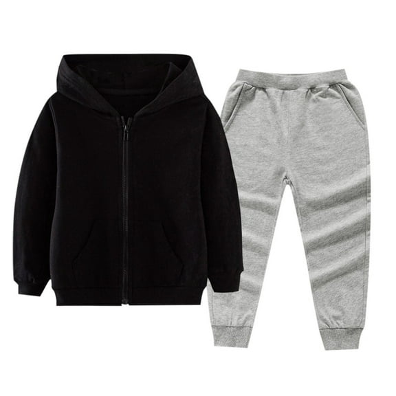 Caqnni Little Boy Girl Clothes Solid Color Long Sleeve Zip up Hoodie T-Shirt Overalls Clothing Pants Set Fall Winter Outfit (Dark Blue,18-24 Months)