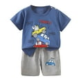 thumbnail image 1 of Caqnni Toddler Boy's Girls Short Sleeve T-Shirt and Short Set Girls Summer Cartoon Prints Tops Elastic Shorts for Children Clothes Summer Pjs Pajamas & Dailywear Set 3-4 Years,Navy, 1 of 3