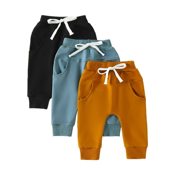 Caqnni Baby Boy Drawstring Elastic Sweatpants,Toddler Cotton Dinosaur Active Jogger Pants with Pockets for Boy 0-16 Years Fall Winter School Kids Pants Boys 3-6 Months