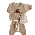 thumbnail image 1 of Caqnni Toddler Boys Christmas Outfits Contrast Color Long Sleeve Pullover Sweatshirts Baby Boy Pants Set Pajama Sets Gift Sets(Khaki,6-12 Months), 1 of 3