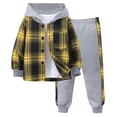 thumbnail image 1 of Caqnni Toddler Boys Fall Winter Clothes 2-7 Years Plaid Hoodie Outfits Long Sleeve Knitted Cotton Tops Pants Clothes Plaid Hoodie Set (2-3 Years,A16-Light Yellow), 1 of 9