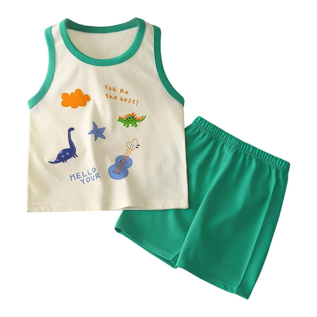 Caqnni Toddler Boys Girls 2pcs Outfits Set Short Sleeve Dinosaur Print Tops+ Shorts Cute Summer Print Set Summer Pjs For 2t 3t 4t 5t 6tChildren's Gift Pajamas & Dailywear (Green,3-4 Years)