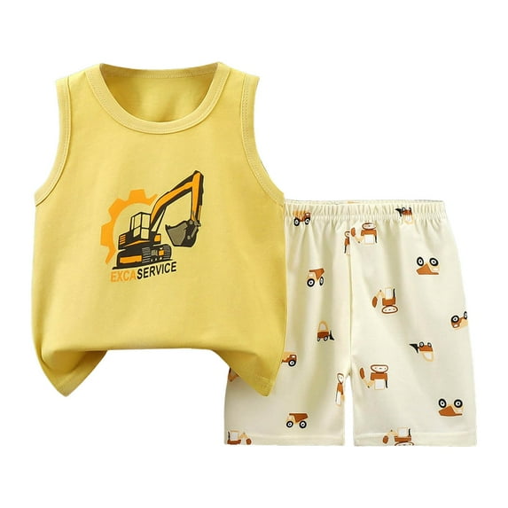 Caqnni Toddler Boys Girls 2pcs Outfits Set Short Sleeve Dinosaur Print Tops+ Shorts Toddler Summer Clothe Cute Summer Print Set Pajamas & Dailywear Children's Gift 2PCS Set (Yellow,12-18 Months)