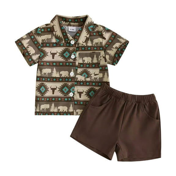 Caqnni Toddler Boys Girls 2pcs Outfits Set Short Sleeve Print Tops+ Shorts Toddler Summer Clothe Cute For 2t 3t 4t 5t 6t Pajamas & Dailywear Children's Gift 2PCS Set Summer Pj's (Brown,2-3 Years)