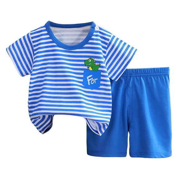 Caqnni Toddler Boys Girls 2pcs Set Short Sleeve Print Tops+ Shorts Cute Summer Dinosaur Print Set For 2t 3t 4t 5t 6t Pajamas & Dailywear Children's Gift (Blue,3-9 Months)