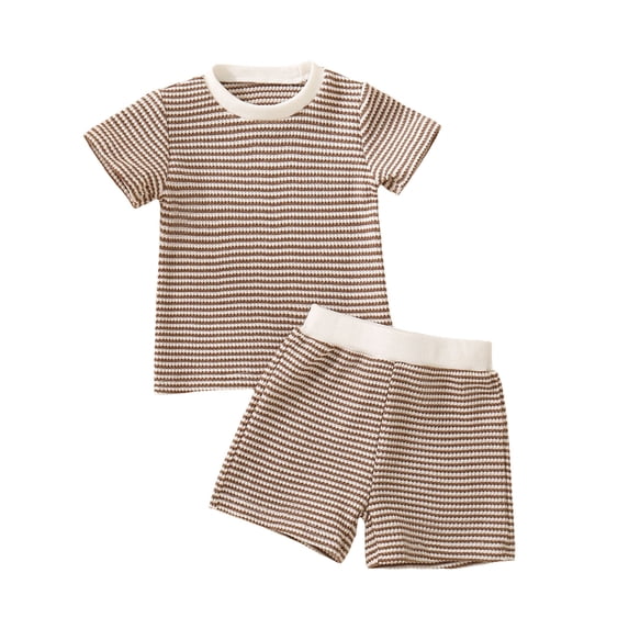 Caqnni Toddler Boys Girls Short Sets Cotton Summer Outfits Short Sleeve T-Shirt Tops and Elastic Shorts Sets 2Pcs Baby Girl Clothes Summer Pjs Pajamas & Dailywear Set 3-6 Months,Khaki