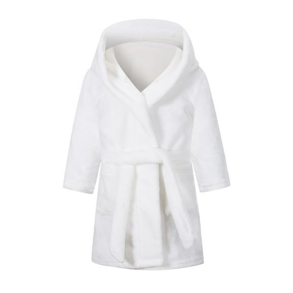 Caqnni Toddler Boys Girls Sleepwear Baby Hooded Thick Warm Flannel Bathrobe Night Robe Pajamas Stylish Child Outwear Sleepwear for 2-12 Years (A01-White,4-5 Years)