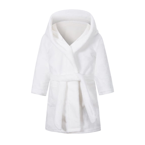 Caqnni Toddler Boys Girls Sleepwear Kids Pajamas Night Robe Flannel Bathrobes Warm Hooded Baby Cartoon Coat Jacket Stylish Child Outwear for 2-12 Years (A03-White,4-5 Years)