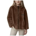 thumbnail image 1 of Caqnni Girls Polar Fleece Jacket Sherpa Fuzzy Hoodie Winter Coat with Full Zip Fluffy Outerwear (Z01-Coffee,4-5 Years), 1 of 6