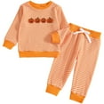 thumbnail image 1 of Caqnni Toddler Girl Boy Fall Winter Outfits Tractor Print Long Sleeve Sweatshirt Pants Set Kids Sweatsuit Clothes Halloween Pumpkin Ghost Outfit (2-3 Years,Orange), 1 of 1