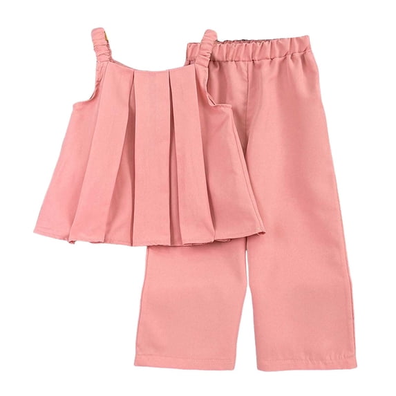 Caqnni Toddler Girl Clothes, 2Pcs Baby Girl Summer Outfits Ruffle Sleeveless Shirts Floral Tops + Shorts Clothing Set 1-5T 2Pcs Summer Playwear Beach Outfits 5-6 Years,Pink