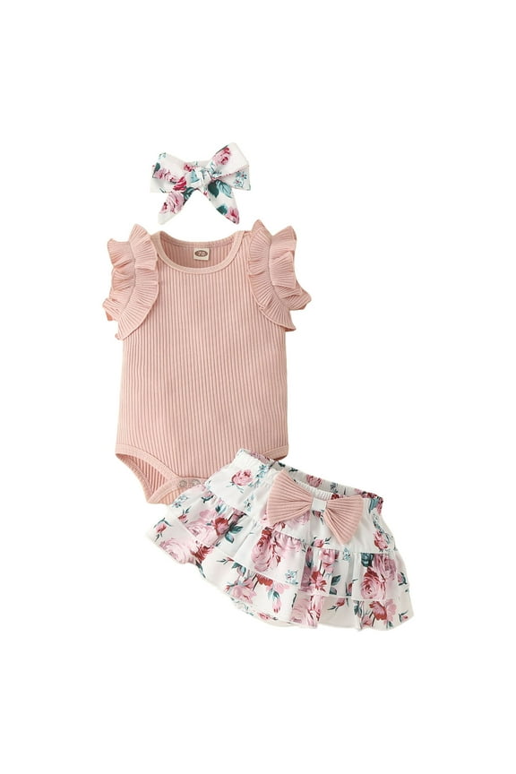 Toddler Girl Clothes, 2Pcs Baby Girl Summer Outfits Sleeveless Bow Knot Tank Shirts Tops + Shorts Clothing Sets 1-5T Short T-shirt Sets Pink 6-9 Months