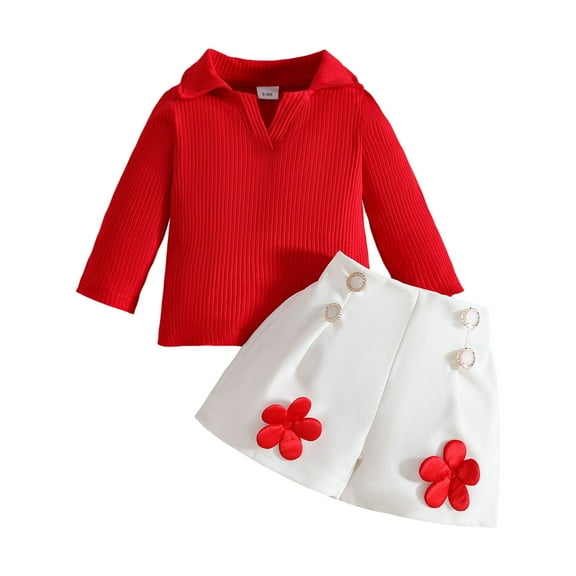 Caqnni Toddler Girl Clothes Color Block Plaid Shirts Top Pants 2pcs Fall Winter Outfit Set Girl's Gift，Red，6-9 Months