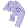 thumbnail image 1 of Caqnni Toddler Girl Fall-Winter Outfits Pants Sets Toddler Girl Long Sleeve Tops Elastic Ripped Pants 2PCS Set Toddler Gift 3 6 12 18 24 Months 2T 3T Outfits,18-24 Months, 1 of 7