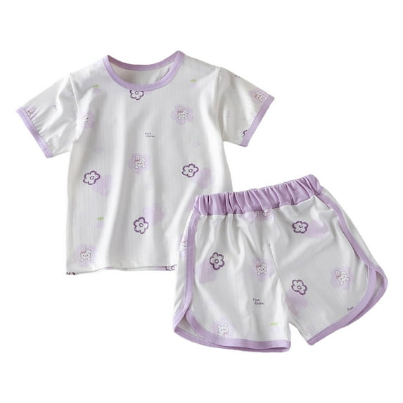Caqnni Toddler Girl Outfits Floral Tops Sleeveless Tank Tops Shorts Headband Summer Clothes Set Short T-shirt Sets Purple 18-24 Months