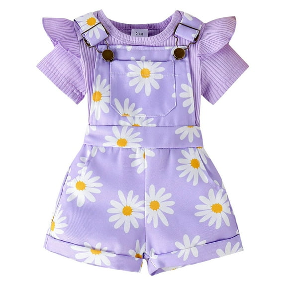 Caqnni Toddler Girl Summer Outfit Bows Ruffled Plaid Tank Tops and Shorts 2pcs Set Baby Clothes T-Shirt Set Purple 0-3 Months