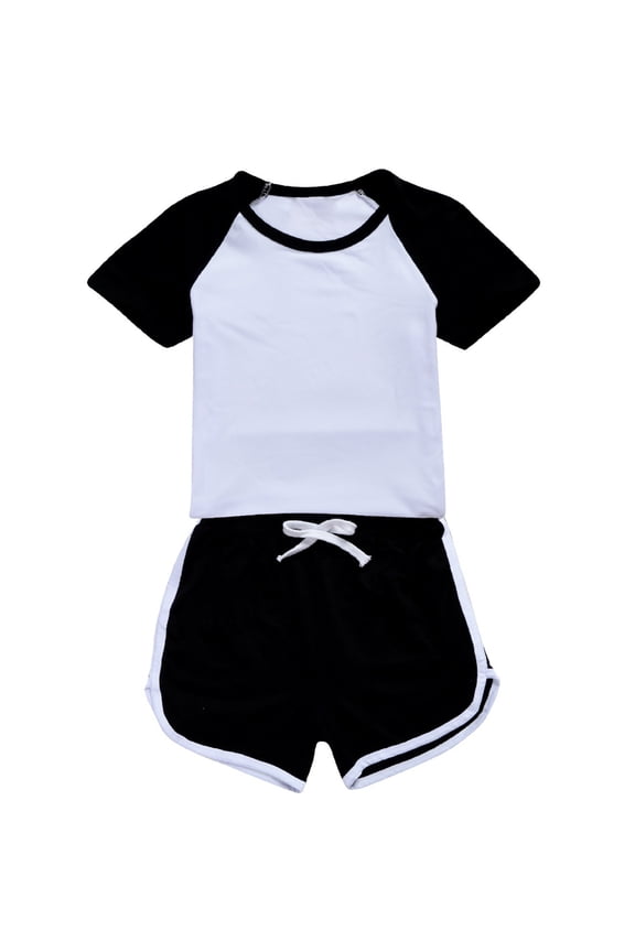 Toddler Girl Summer Short Outfit Sets Cotton Short Sleeve Tops Tees Shorts Clothing Sets Shorts Set Black 5-6 Years