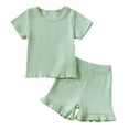 thumbnail image 1 of Caqnni Toddler Girls 2Pcs Summer Outfits Set with Flower Short Sleeve T-Shirt + Shorts (1-8Y Gift) Summer 2Pcs Gift Outfits Set Short T-shirt Sets Green 3-4 Years, 1 of 3