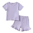 thumbnail image 1 of Caqnni Toddler Girls 2Pcs Summer Outfits Set with Flower Short Sleeve T-Shirt + Shorts (1-8Y Gift) Summer 2Pcs Gift Outfits Set Short T-shirt Sets Purple 12-18 Months, 1 of 4