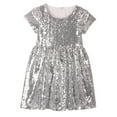 thumbnail image 1 of Caqnni Toddler Girls Back to School Casual Flutter Sleeve Ruffle Bottom Summer Dress Summer Beach Dress (6-7 Years,Silver), 1 of 2