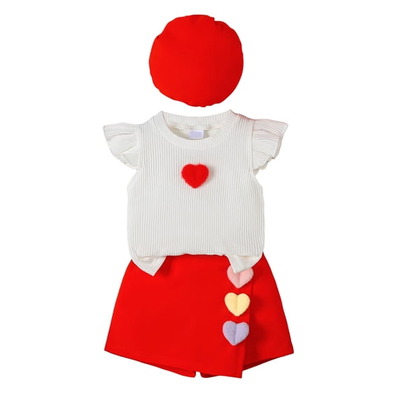 Caqnni Toddler Girls Clothes Ribbed Knit Ruffle Sleeveless Tops and Shorts with Pockets Cute Summer 2 Pieces Short Sets 2Pcs Summer Playwear Beach Outfits 2-3 Years,Red