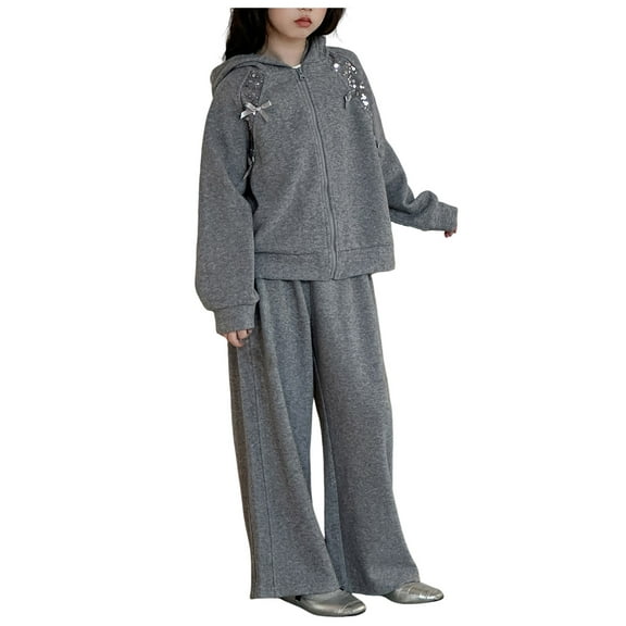 Caqnni Toddler Girls Long Sleeve Color Block and Stretch Jogger Pants Newborn Fall Winter Outfit for 12 18 24 M 1t 2t 3t 4t 5t 6t Pajamas & Dailywear Set(5-6 Years,Grey)