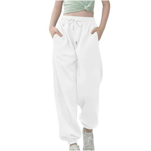 Caqnni Toddler Girls Parachute Cargo Pants with Pockets Drawstring Y2k Low Waist Baggy with Pocket Loose Jogger Clothes Y2k Parachute Baggy Joggers Pants,9-10 Years,White
