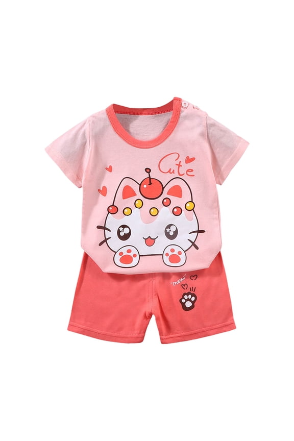 Toddler Girls Summer Outfit Cotton Top and Shorts Clothing Set 2Pcs Summer Playwear Beach Outfits 3-4 Years,Red