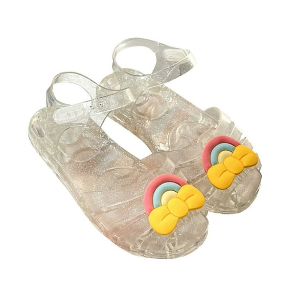 Caqnni Toddler Girls Transparent Jelly Shoes for Toddler Little Child's Princess Sandals Spring Summer Petal Glitter Sandals Big Kids Flat Sole Dress Sandals Flat for 2-8岁