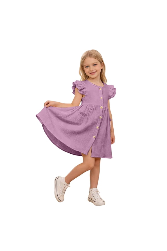 Toddler Girls Tulle Ruffle Bowknot Summer Wedding Birthday Party Formal Princess Dress Summer Beach Dress (2-3 Years,Purple)