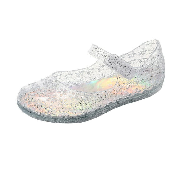 Caqnni Toddler Jelly Sandals for Girls Unisex Boys Jellies Shoes T-Strap Soft Clear Flats Slippers Retro Slides Summer Beach Glitter Slingback Mary Jane Shoes