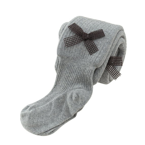 Caqnni Toddler Kids Baby Little Girls Cotton Bow Leggings Knitted Pantihose Stretchy Basic Full Length Pants Baby Girl (2-4 Years,A01-Grey)