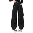 thumbnail image 1 of Caqnni Toddler Kids Casual Pants Cargo Pants for Girls Cargo Jogger Pants Girls Elastic Waist Cargo Pants with Pockets Cargo Jeans Streetwear Jeans,8-9 Years,Black, 1 of 7