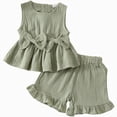 thumbnail image 1 of Caqnni Toddler Kids Girl Clothes 3-4 Years Toddler Girl Summer Clothes Baby Outfit Bows Ruffle Tank Tops Shirts + Ruffled Short Set Loungewear, 1 of 9
