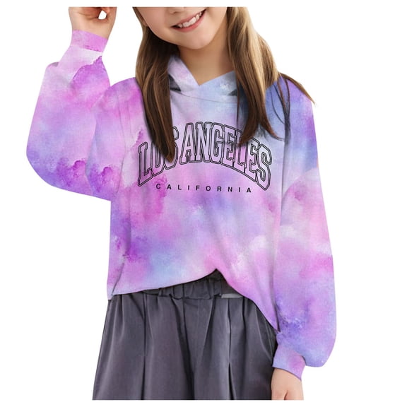 Caqnni Toddler Little Girls Crop Tops Tie-Dye Hoodies Kids Long Sleeve Letter Tie Dyed Pullover Sweatshirts weatshirts Letter Tops (12-13 Years,Blue)