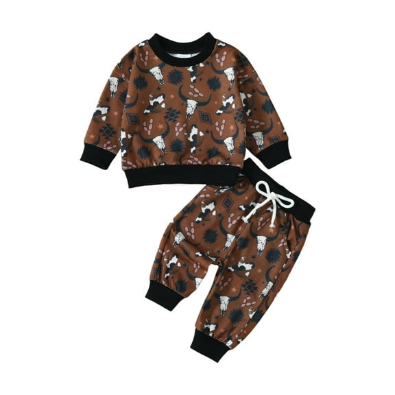 Caqnni Toddler Baby Boy Outfit Long Sleeve Sweatshirts Pants Clothes Set Fall Winter Sweatshirt Pullover Tops Jogger Pants Pajama Sets Baby Layette & Gift Sets(18-24 Months,Brown)